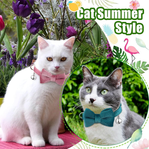 4 Pieces Cat Bow Tie Collar with Bell, Breakaway Comfortable Velvet Safety Pet Collar for Kittens and Puppies (Small)