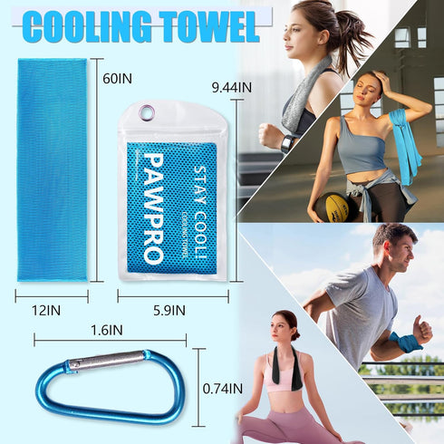 PAWPRO 4 Packs Cooling Towels for Neck and Face, Soft Breathable Gym Towels with Waterproof Bag & Carabiner