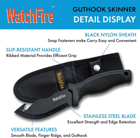 WatchFire Guthook Skinning Knife, Black