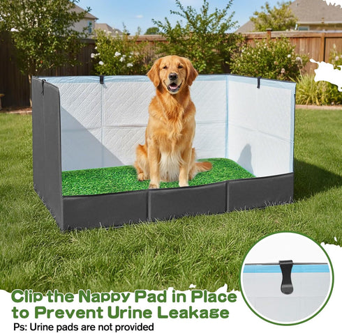Bhyhok 33.5"23.6"15.9" 4-Inch High Walls Dog Potty Tray with Artificial Grass, Foldable Dog Pee Pad Holder with Baffle