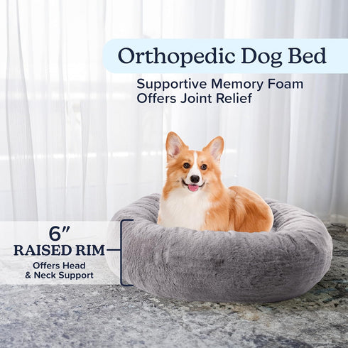 PETMAKER Donut Dog Bed - Medium Pet Bed with Removable Washable Cover and Anti-Slip Bottom (Gray)