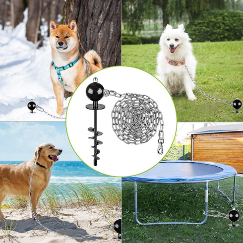 SELEWARE Outdoor Dog Tie Out Stake - Anti-Rust Anchor with Stainless Steel Chain for Large Dogs up to 220 lbs
