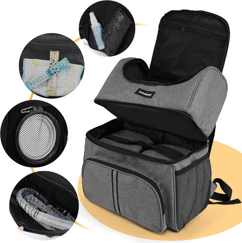 Dog Diaper Bag for Traveling, Airline Approved with 2 Food Storage Containers, Pet Camping Essentials (Gray)
