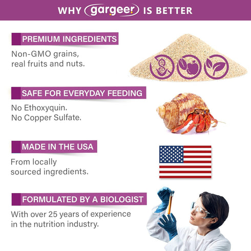 Yummy 2oz Gargeer Hermit Crab Fruit and Nuts Treat. Non-GMO Premium Ingredients, to Meet All Nutritional Needs.