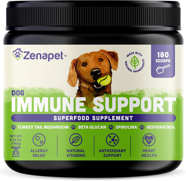 ZENAPET Allergy Immune Support Supplement for Dogs - 100% Human-Grade with Turkey Tail Mushroom, Gut Health