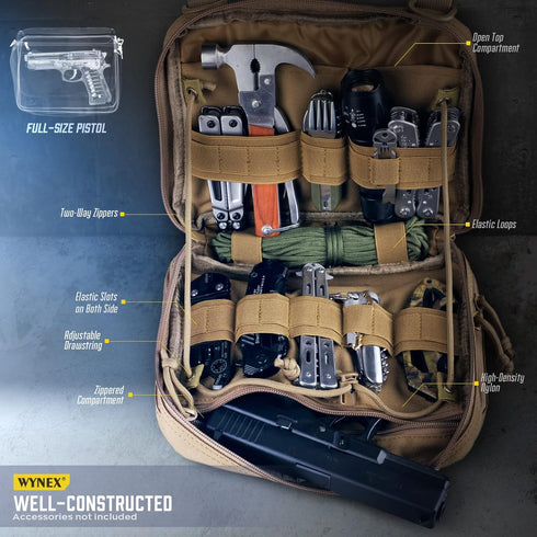 WYNEX Tactical Large Admin Pouch, Double Layer Design, Molle EDC Utility Pouch with Map Sleeve, Flag Patch Included