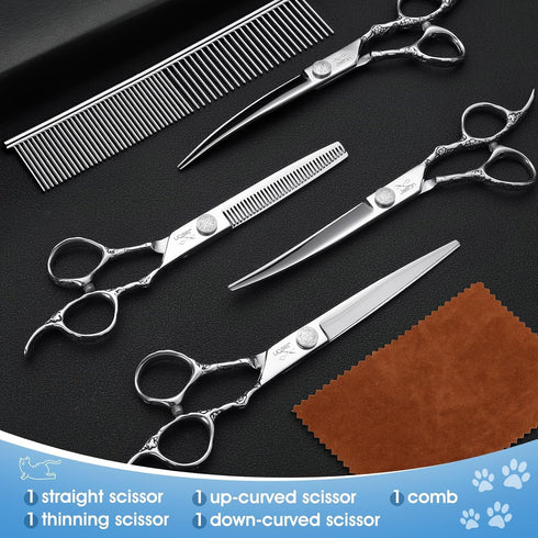 6 1 Set 6.5" 7" 7" 7" JASON Dog Grooming Scissors Kit, Professional in Dog Scissors - Thinning, Straight, Up-Curved