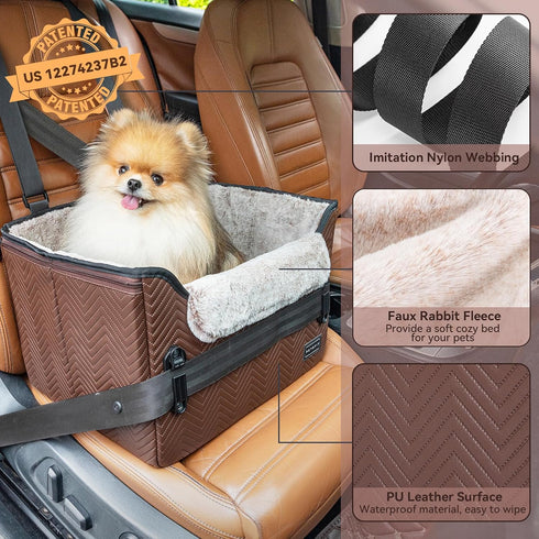 25lbs PETSFIT Car Seat for Dogs, Waterproof PU Leather Dog Car Seat for Small Dogs with Patent Safe Buckles, Clip-On