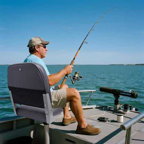 VANCUS Low/High Back Folding Boat Seats - Waterproof Captain Fishing Chair for Jon/Pontoon/Canoe/Bass Tracker Boats