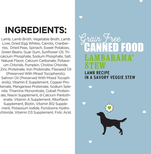 I AND LOVE AND YOU Wet Dog Food - Lambarama Stew, Lamb Recipe, Grain Free, Filler Free, 13oz Can, 12pk