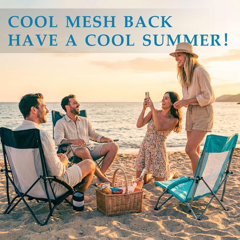 Low Folding Beach Chairs for Adults, Portable Lightweight Sling Beach Camping Chair with Cup Holder,Armrest,Foldable
