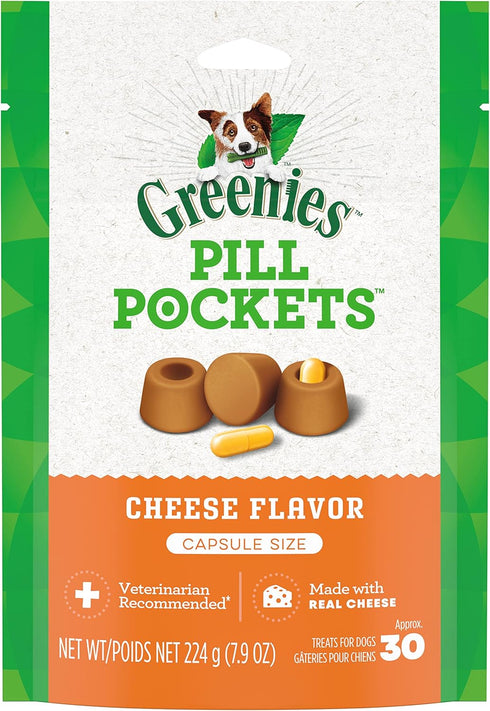 GREENIES PILL POCKETS Natural Soft Dog Treats, Cheese Flavor, Capsule Size, 7.9 oz. Pack (30 Treats)