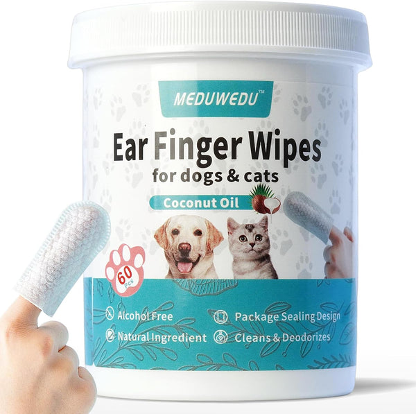 MEDUWEDU Ear Cleaner Finger Wipes 60 Counts, Dog Ear Cleaner, Grooming Kit