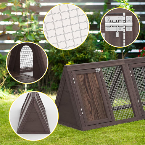 2 Rabbit Hutch, Small Chicken Coop Outdoor A-Frame Quail Cage with Door & Run Cage Wooden Triangle Quail Hutch