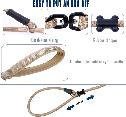 Slip Lead Dog Leash (6ft) - Strong Nylon Rope Anti-Choking Anti-Pull Outdoor Walking Training Lead for Small Medium