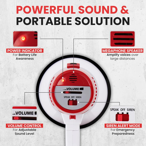 Pyle Megaphone Speaker PA Bullhorn - 20 Watts, Adjustable Volume Control, Built-in Siren, 800 Yard Range