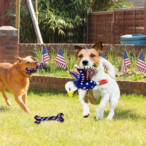 3 pcs Independence Day Pet Squeaky Toys, Plush Bald Eagle Toy with Crumpled Paper Squeaky Dog Interactive Toy for Small