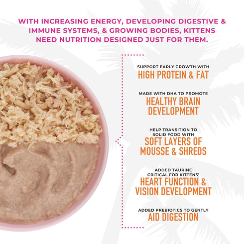 Tiki Cat Baby Mousse & Shreds, Chicken, Salmon, Chicken Liver, High-Protein Wet Cat Food for Kittens 4 Weeks+, 1.9 oz.