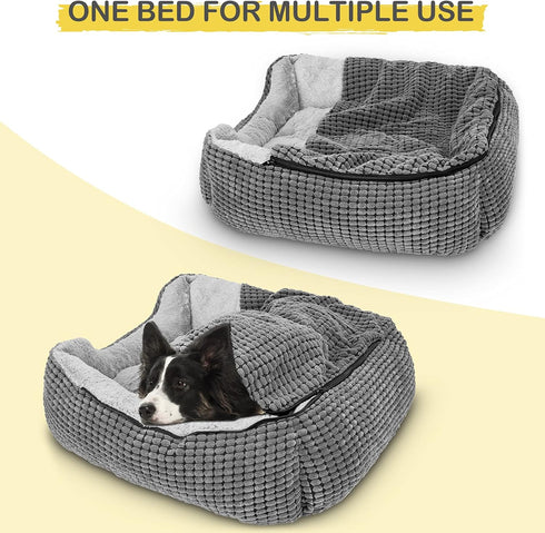 GASUR Dog Beds for Large Medium Small Dogs, Rectangle Cave Hooded Blanket Puppy Bed, Warmth and Machine Washable (20
