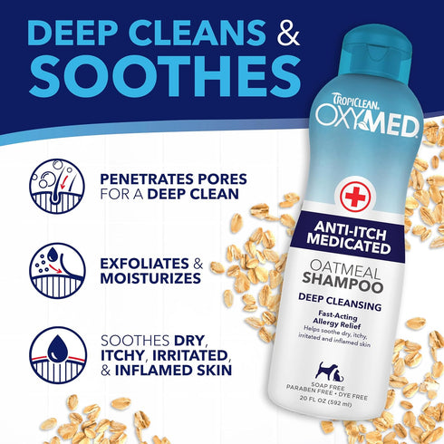 Set Set 2 TropiClean Oxymed Medicated Cat & Dog Shampoo and Conditioner for Itchy Skin, Skin Soothing Oatmeal Shampoo
