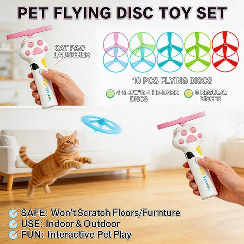 Orebog 10 Cat Fetch Toy Launcher,Flying Disc Launcher Toy Rechargeable with Flying Discs,Flying Cat Toy Disc Launcher