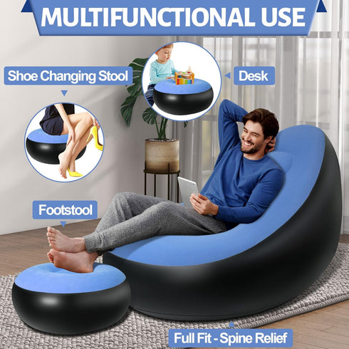 SeaSlep Inflatable Chair with Ottoman, Inflatable Couch for Adults with Flocked Surface, Comfortable Blow Up Air Chair