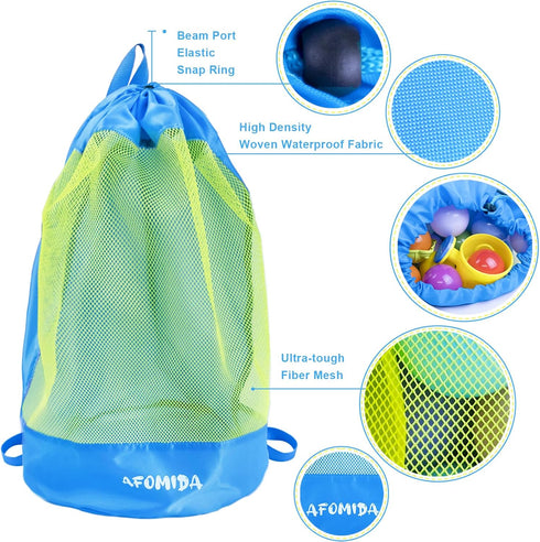 Afomida Backpack 2 Mesh Beach Bag Tote Sand Away beach Large Swim and Pool Toys Balls Storage Bags, Kids Sea Shell Bag