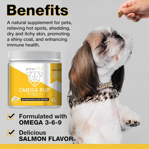 Dog Fish Oil Supplements, 60 Omega 3 Vitamins for Itching Relief, Natural Skin and Coat Supplement