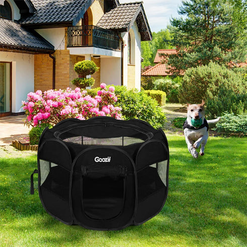 GOOZII Portalble Puppy Playpen Indoor for Small Dogs, Pet Dog Play Pens Kennel Crate with Top Cover Floor Door Enclosed