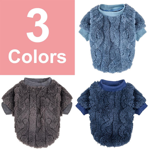 Dog Sweater, 3 Pack for Small Dogs or Cats - Warm Clothes Shirt Coat for Winter Christmas (Blue, Dark Blue, Grey,