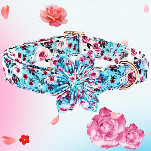 Elegant Little Tail Dog Collar with Flower, Adjustable Floral Print Summer Cute Collar for X-Large Dogs