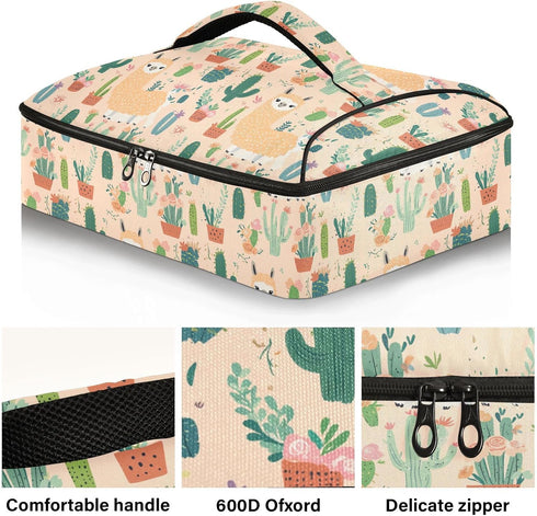 ALAZA Insulated Casserole Carrier for Hot or Cold Food, Llama with Cactus Cute Alpaca Baby Llamas Flower Food Carrier
