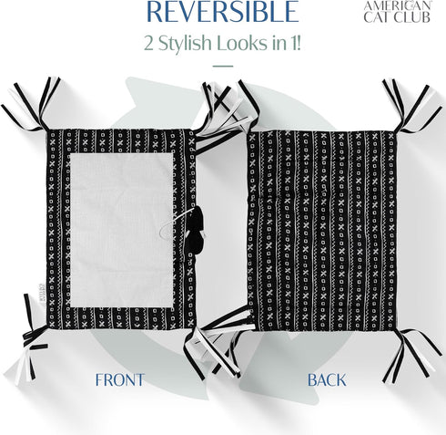 American Cat Club 18 13 Reversible Crinkle Cat Mat with Mouse Toy Black Mudcloth Pattern, Interactive Crinkle Play Mat