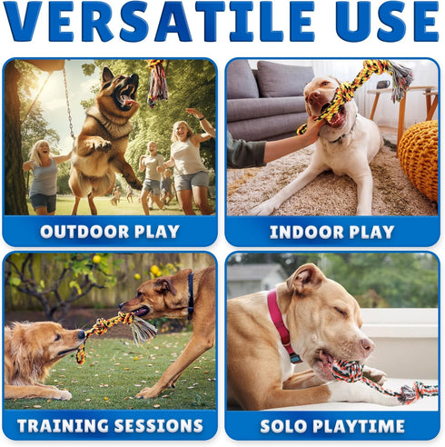Dog Outdoor Bungee Hanging Toy - Blue Interactive Tree Tug Toy with Metal Spring Kit & 2 Rope Toys