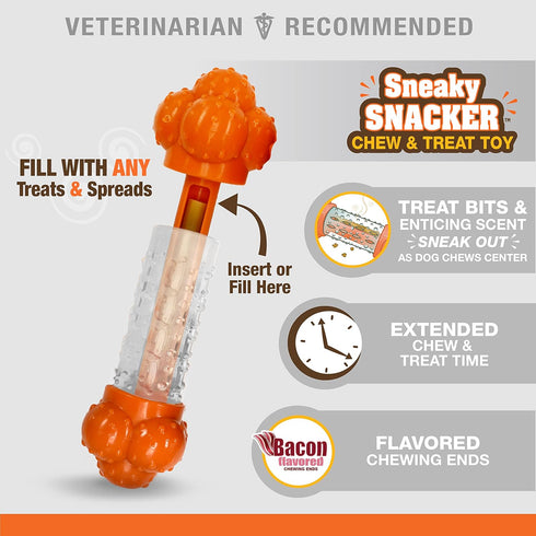Nylabone Strong Chew Sneaky Snacker Treat Toy - Interactive Enrichment Chew Toys, Bacon Flavor (Medium/Wolf)