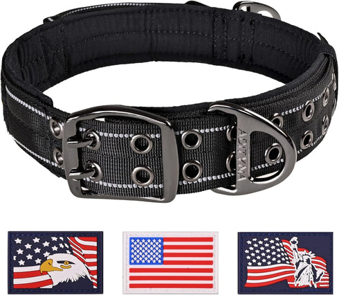 ADITYNA Heavy Duty Dog Collar with Handle, Reflective Black Collar for Medium Dogs, Tactical and Soft Padded