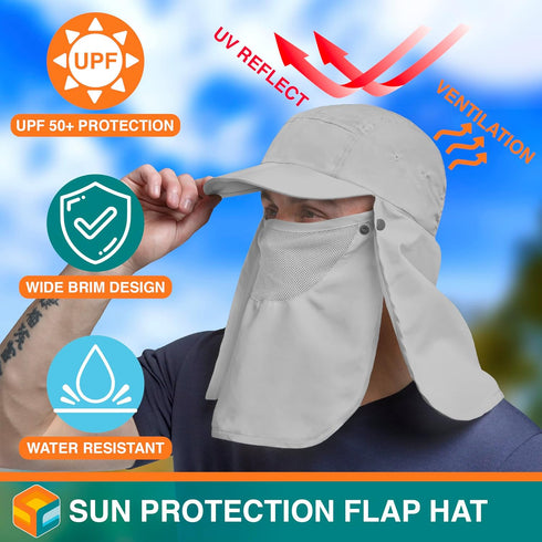 SUN CUBE Fishing Sun Hat with Neck Flap | UV Protection Outdoor Bucket Cap with Face Covering