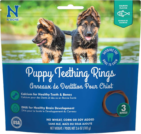 N-Bone Puppy Teething Rings, Salmon Flavor Dog Treat, 3 Count Bag, 3.6-oz