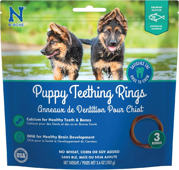 N-Bone Puppy Teething Rings, Salmon Flavor Dog Treat, 3 Count Bag, 3.6-oz