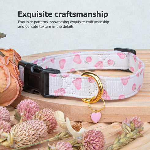 Cotton Handmade Dog Collar, Cute White & Pink Love Heart Patterns with Pendant for Small Medium Large Dogs
