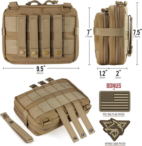 WYNEX Tactical Large Admin Pouch, Double Layer Design, Molle EDC Utility Pouch with Map Sleeve, Flag Patch Included