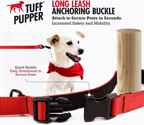 Tuff Pupper Heavy Duty Long Dog Leash, 50 Foot, Buckle Handle, High Visibility Nylon Webbing for Dog Recall Training