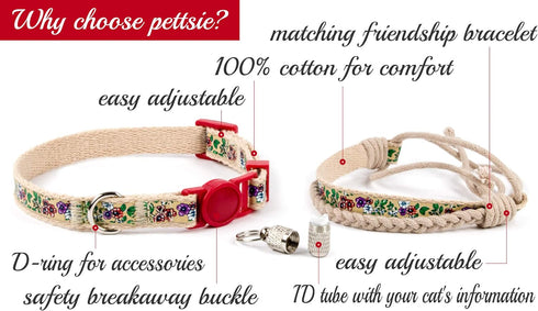 Pettsie Cat Collar, Breakaway Safety and Friendship Bracelet, Adjustable 7.5-11.5 Inches, Red