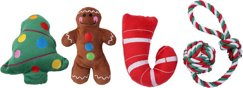 JPB 4 Pack Christmas Dog Toys - Squeaky Plush Puppy Toy for Small Dogs