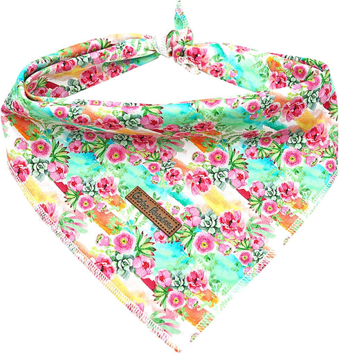 Dog Bandana, 1PC Cute Pink Flowers Print Comfortable Bandanas for Small Medium Large Dogs