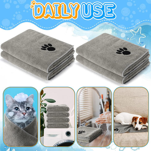 Chumia 4 Pack Absorbent Pet Grooming Towels, Soft Microfiber Quick Drying Dog Bath Towels (Gray, 16 x 31 Inch)