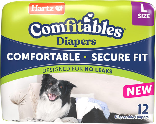 Hartz Comfitables Disposable Dog Diapers, Size Large 12 Count, Comfortable & Secure