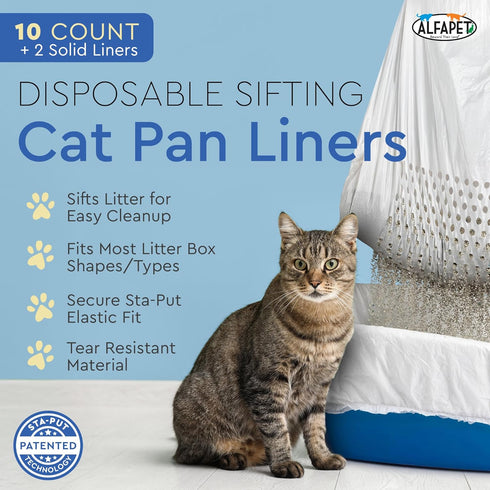 Alfapet Sifting Cat Litter Box Liners - Jumbo 10 Count, Tear-Resistant, Waterproof, Fits X-Large Litterbox