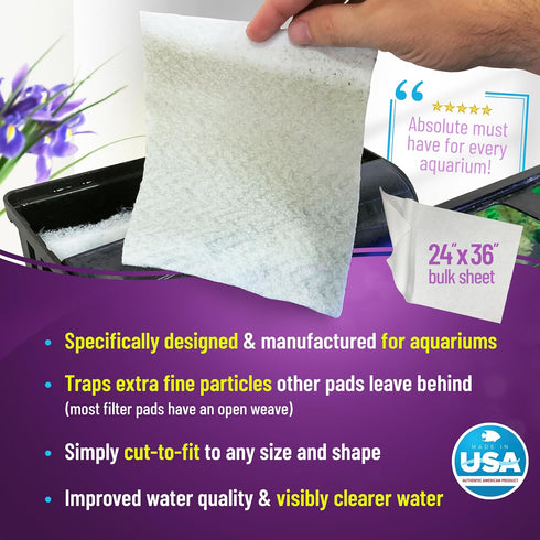 Aquarium Polishing Filter Pad by Aquatic Experts, 50 Micron, 24" x 36", 4 Pack for Fish Tank Filters