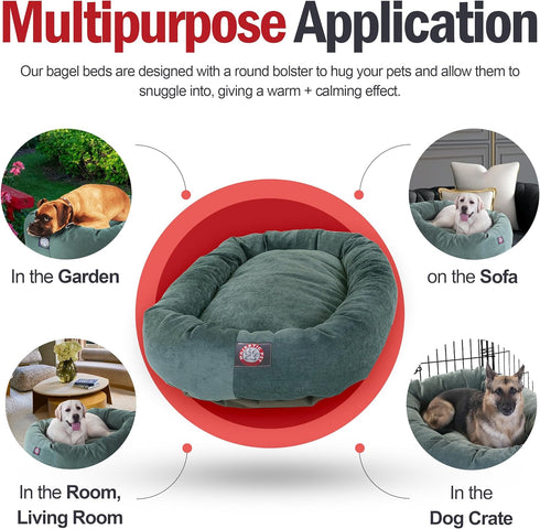 Majestic Pet 32 Inch Micro Velvet Calming Dog Bed, Washable Cozy Round Bed with Spine Support, Fluffy Donut (32x23x7